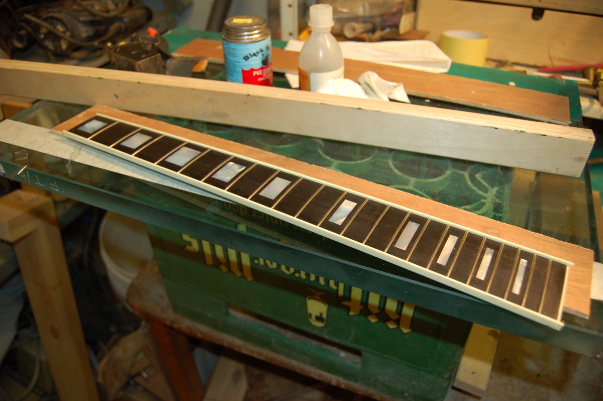 fretboard binding in place