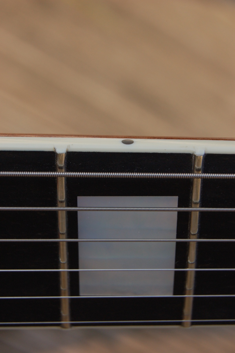 close up of fretboard binding